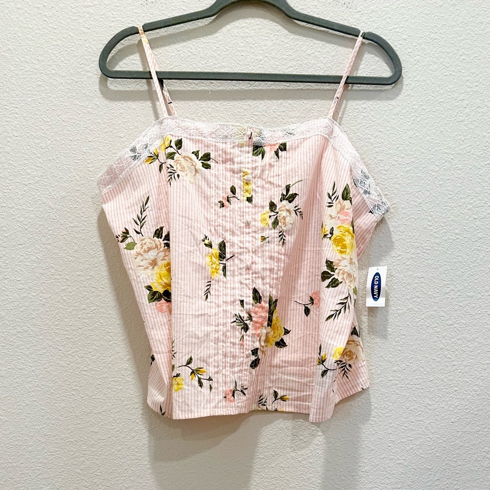 NWT! OLD NAVY Peach Pinstripes Floral Camisole!